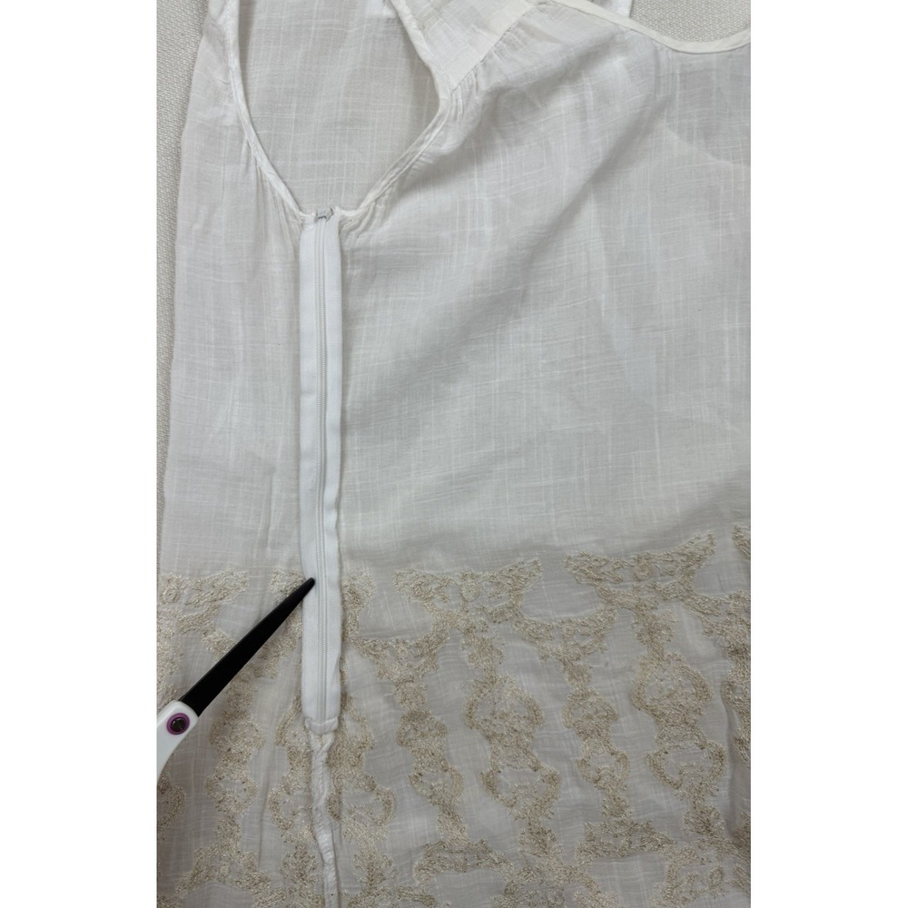 Monoreno Women's Embroidered Ivory Tunic‎ Blouse Size L Semi-Sheer Zip Romantic - Picture 15 of 16
